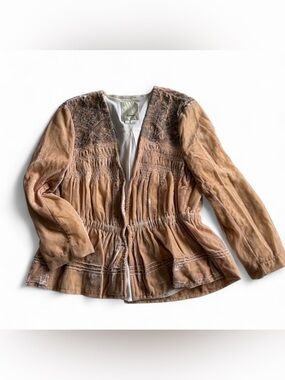 Elevenses by Anthropologie Blush Pink Velvet Boho Open-Front Blazer Jacket